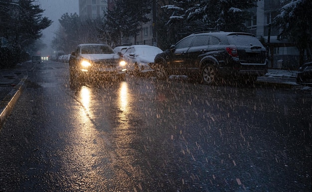 Car light in blizzard