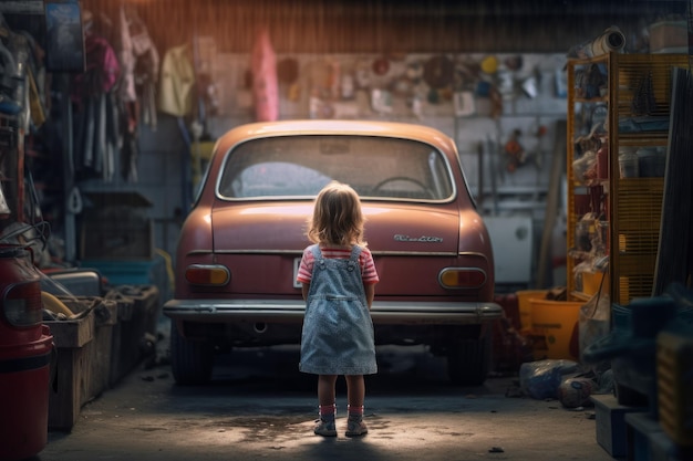 Car mechanic child girl garage Generate Ai