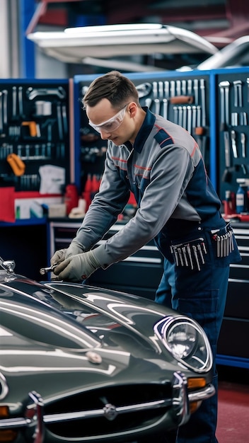 Car mechanist making car service