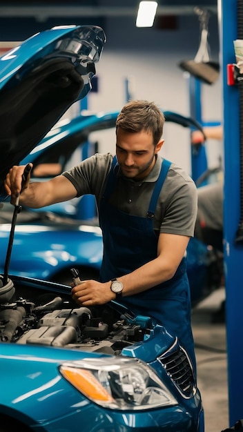 Car mechanist making car service