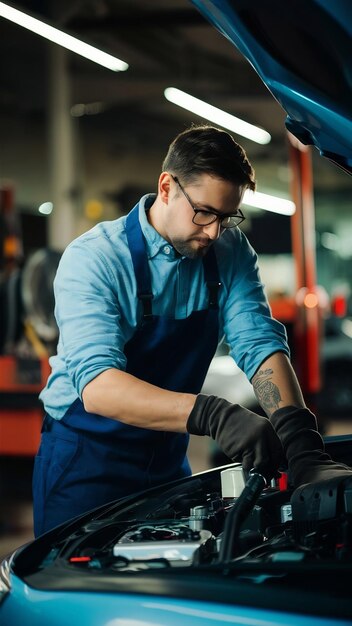 Car mechanist making car service