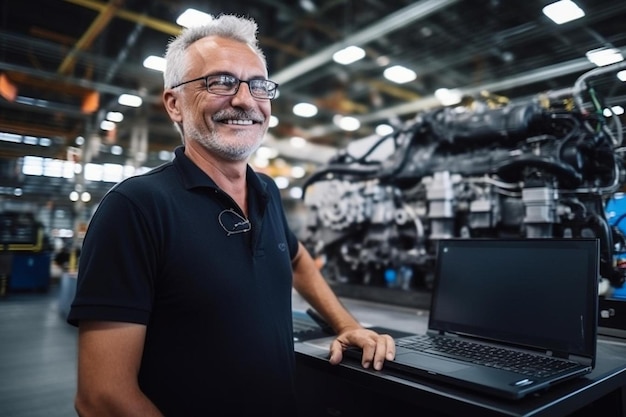 car mechatronics technician explains on the computer the car diagnostic check at inspection