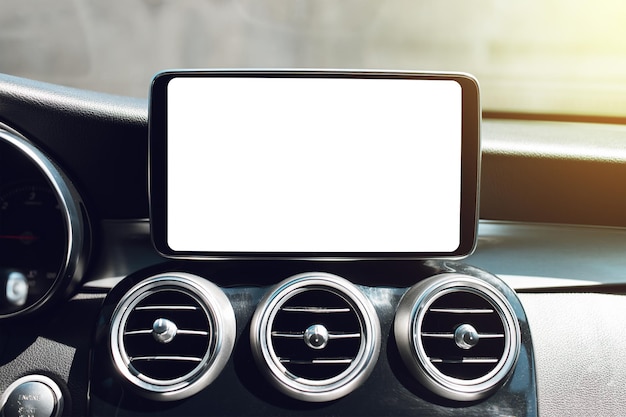 Car multimedia monitor with empty blank on screen Mockup concept