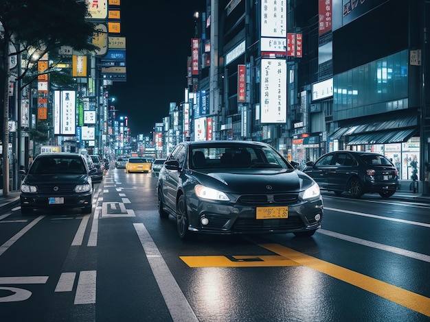 car at night street busy tokyo streets purle reflects