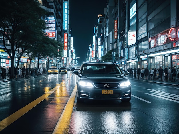 car at night street busy tokyo streets purle reflects