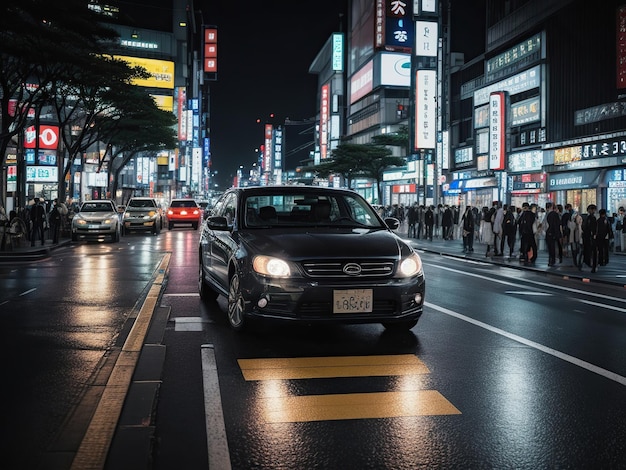 car at night street busy tokyo streets purle reflects