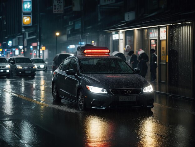 car at night street busy tokyo streets rain reflects