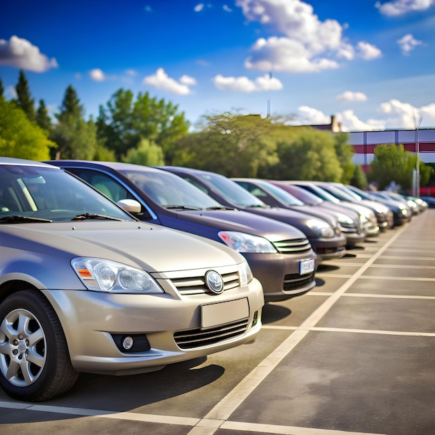 Car parked at outdoor parking lot Used car for sale and rental service Car insurance background