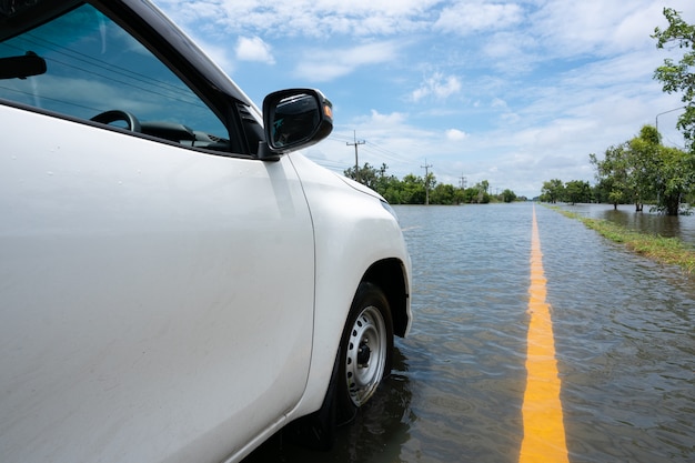 Car parking on a Huge flood highway