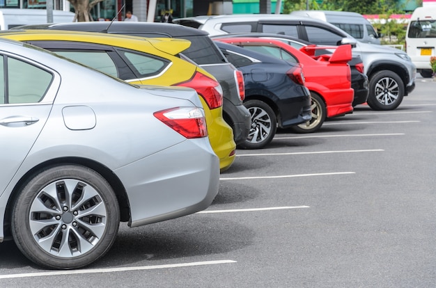 Car parking in parking lot with colorful