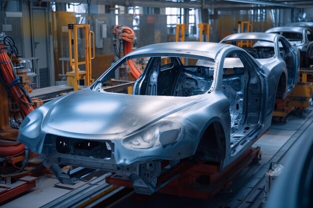 A car on a production line in a factory