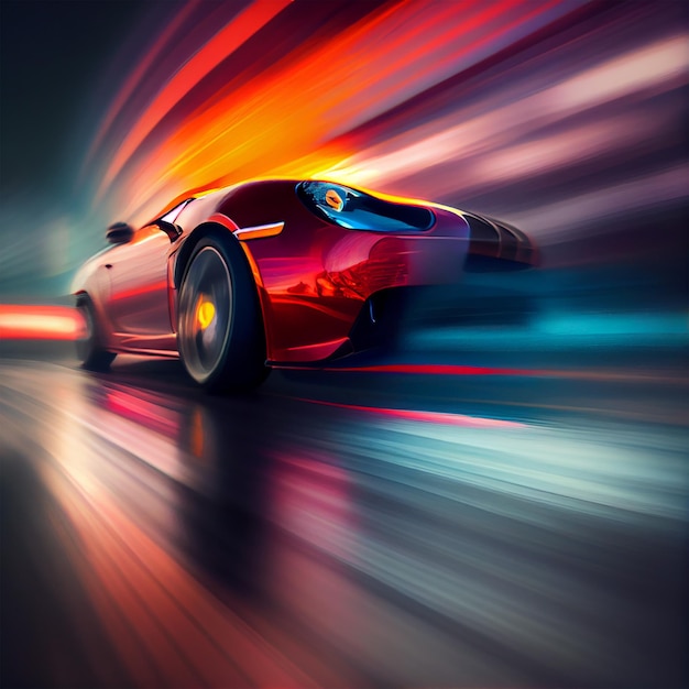 Car racing at high speed blurred background AI generated image