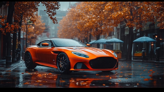 a car in the rain with a tree in the background