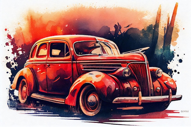 Car Red Watercolor