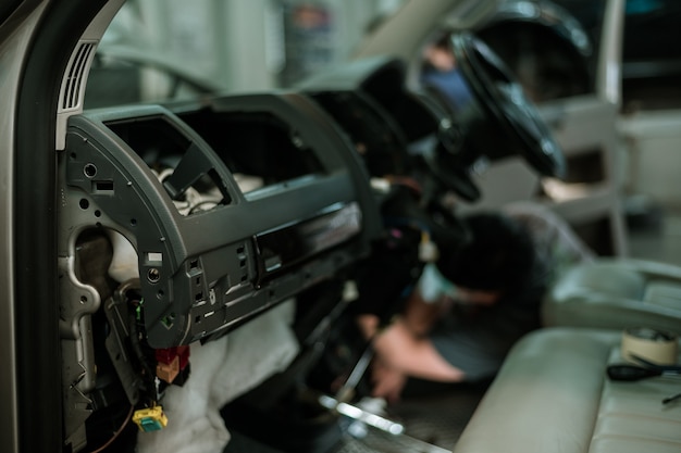 car in repair and service center