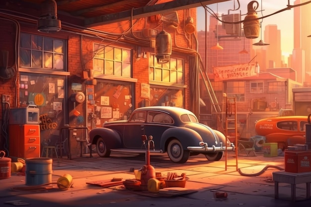 A car repair shop offers maintenance service Generative AI