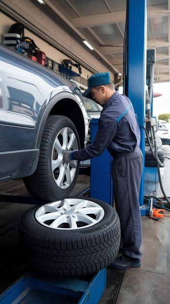 Car repr at the service station replacement of old wheels