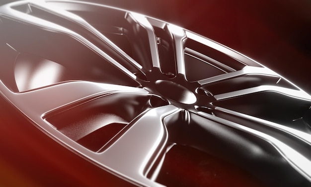 Car rim close up with sun glare 3D rendering illustration