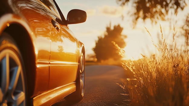 Photo car on a road at sunset