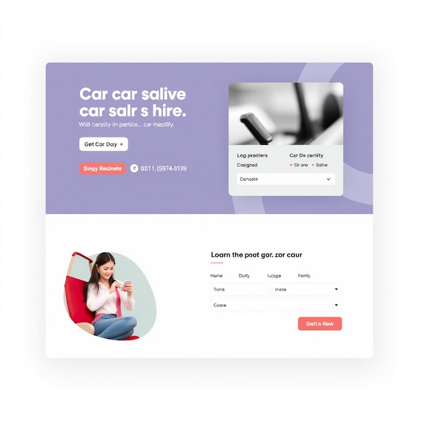 Car sale landing page template with woman