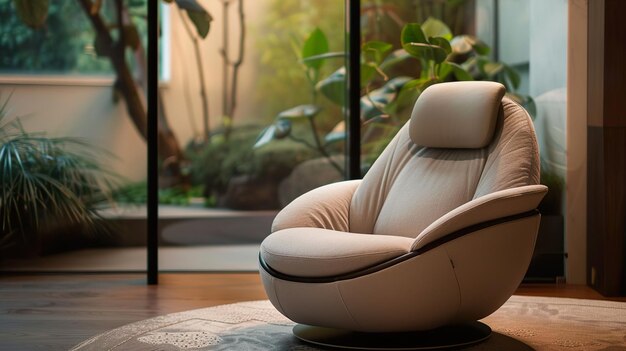 Photo a car seat with a leather seat and a plant in the background