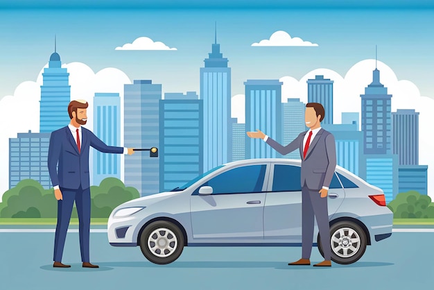 Car seller hand giving key to buyer