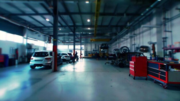 Photo car service centre auto repair workshop blurred panoramic background generative ai