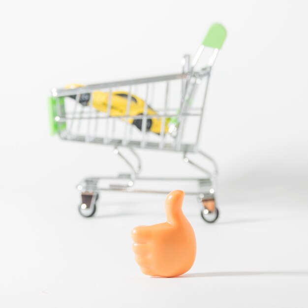 A car in a shopping basket on a white background Sign Ok Buying a car