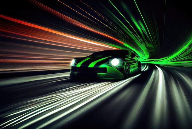 Car speed with blurry light trail in the dark background Transportation and Technology concept Generative AI