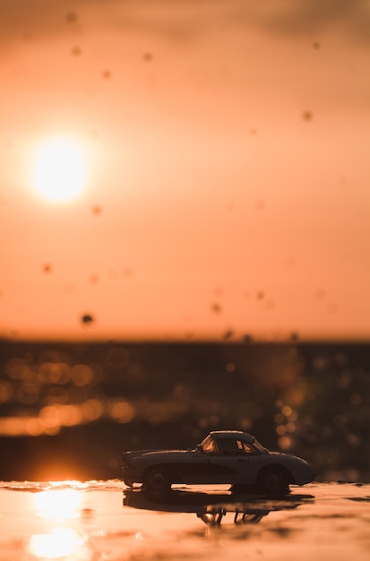 Photo car in the sunset