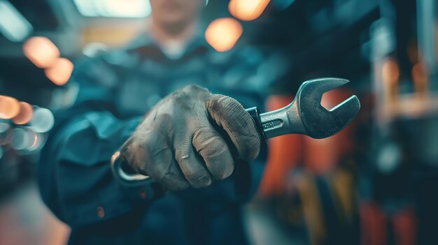 Car Technicians Hand Holding a Wrench