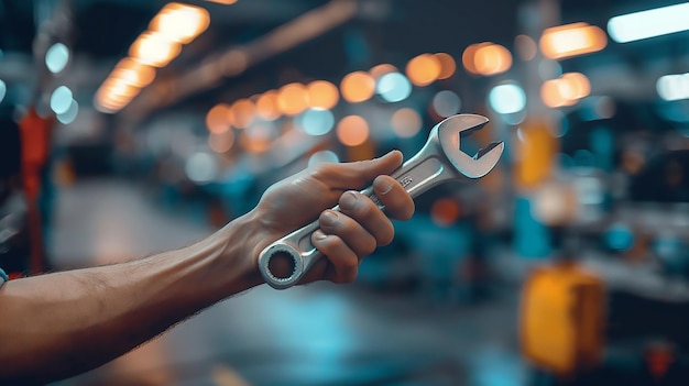 Photo car technicians hand holding a wrench