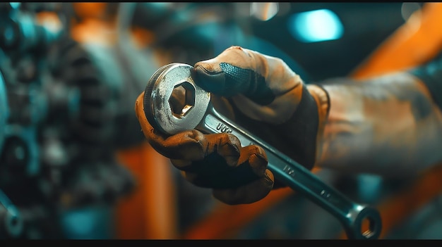 Car Technicians Hand Holding a Wrench