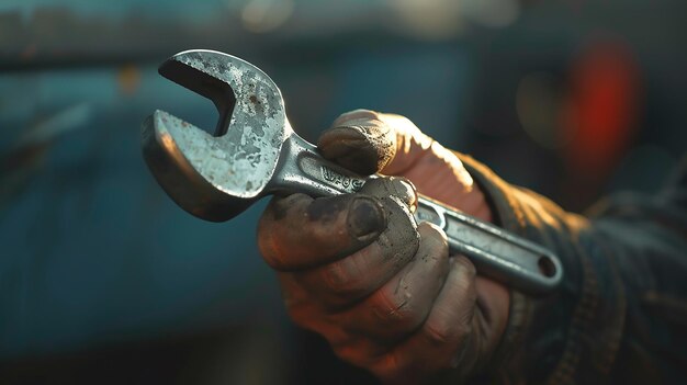 Car Technicians Hand Holding a Wrench