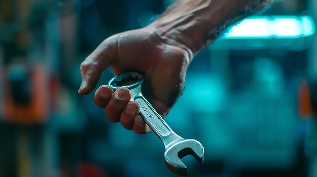 Car Technicians Hand Holding a Wrench