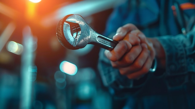 Photo car technicians hand holding a wrench