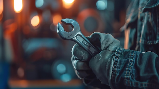 Car Technicians Hand Holding a Wrench