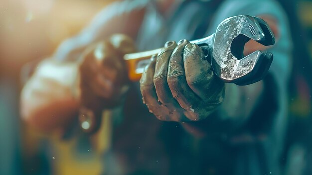 Car Technicians Hand Holding a Wrench