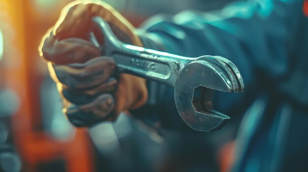 Car Technicians Hand Holding a Wrench