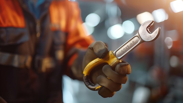 Car Technicians Hand Holding a Wrench