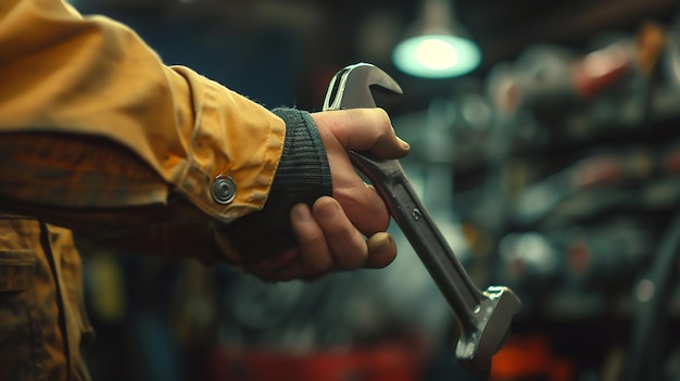 Car Technicians Hand Holding a Wrench