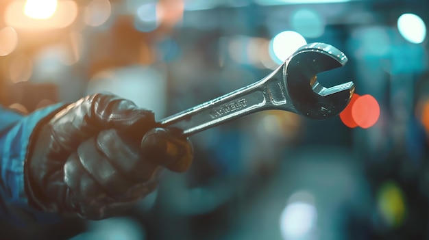 Car Technicians Hand Holding a Wrench