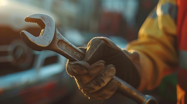 Car Technicians Hand Holding a Wrench