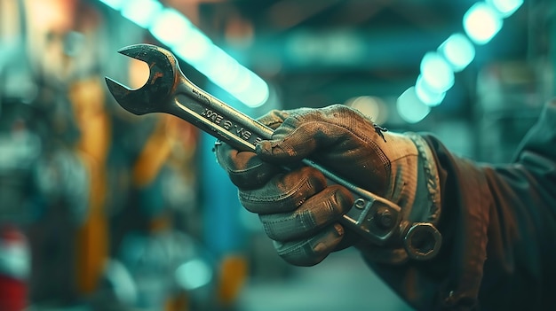 Car Technicians Hand Holding a Wrench