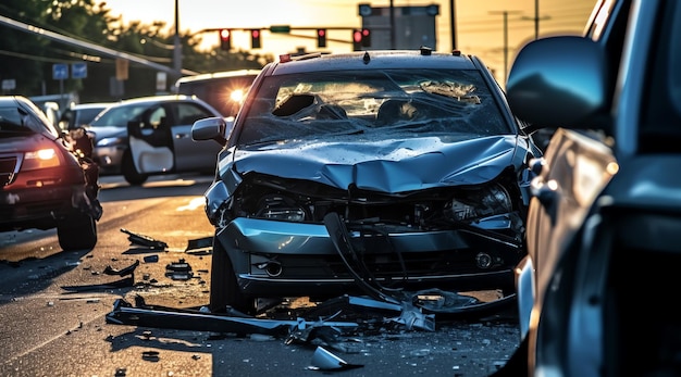 A car that has been damaged by a crash