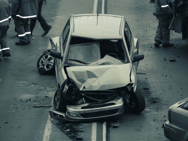 Photo a car that has crashed into a road with a broken front bumper