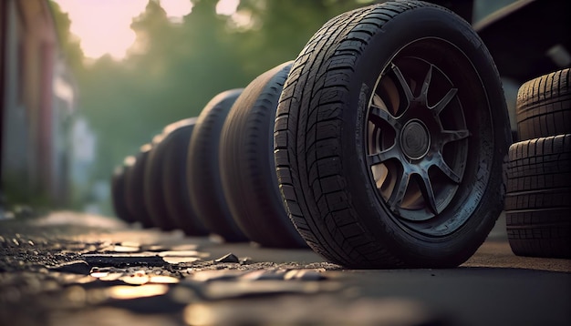 Car tires are nearby Generative AI