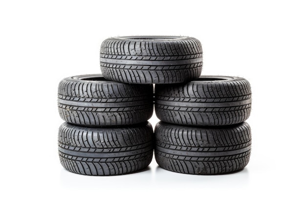 Car tires positioned on a white background