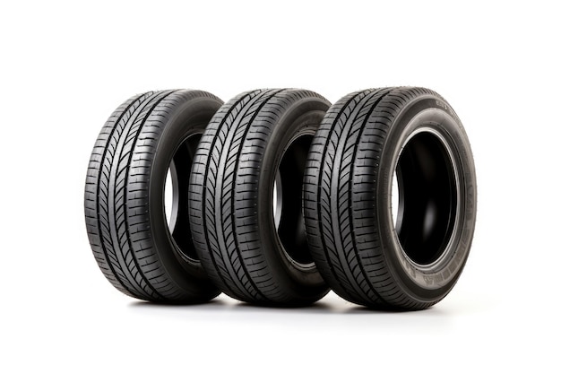 Car tires positioned on a white background