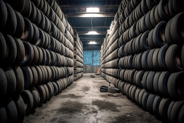 Car tires at warehouse Generative AI Technology